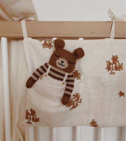 Knitted cuddly bear/teddy - Ecru overalls - Alpaca wool - Main Sauvage