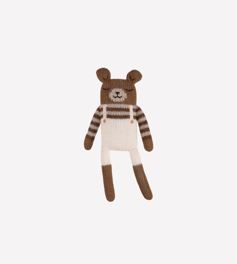 Knitted cuddly bear/teddy - Ecru overalls - Alpaca wool - Main Sauvage