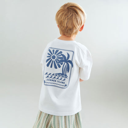 T-shirt S/S Benno - Biologisch katoen - Cloud/Wit - Wheat kind