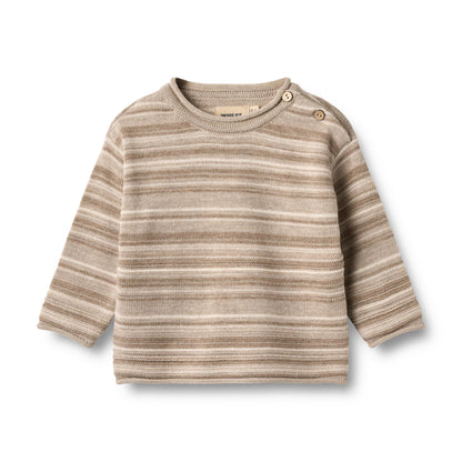 Gebreide trui Gunnar - Merino wol - Warm sand stripe - Wheat